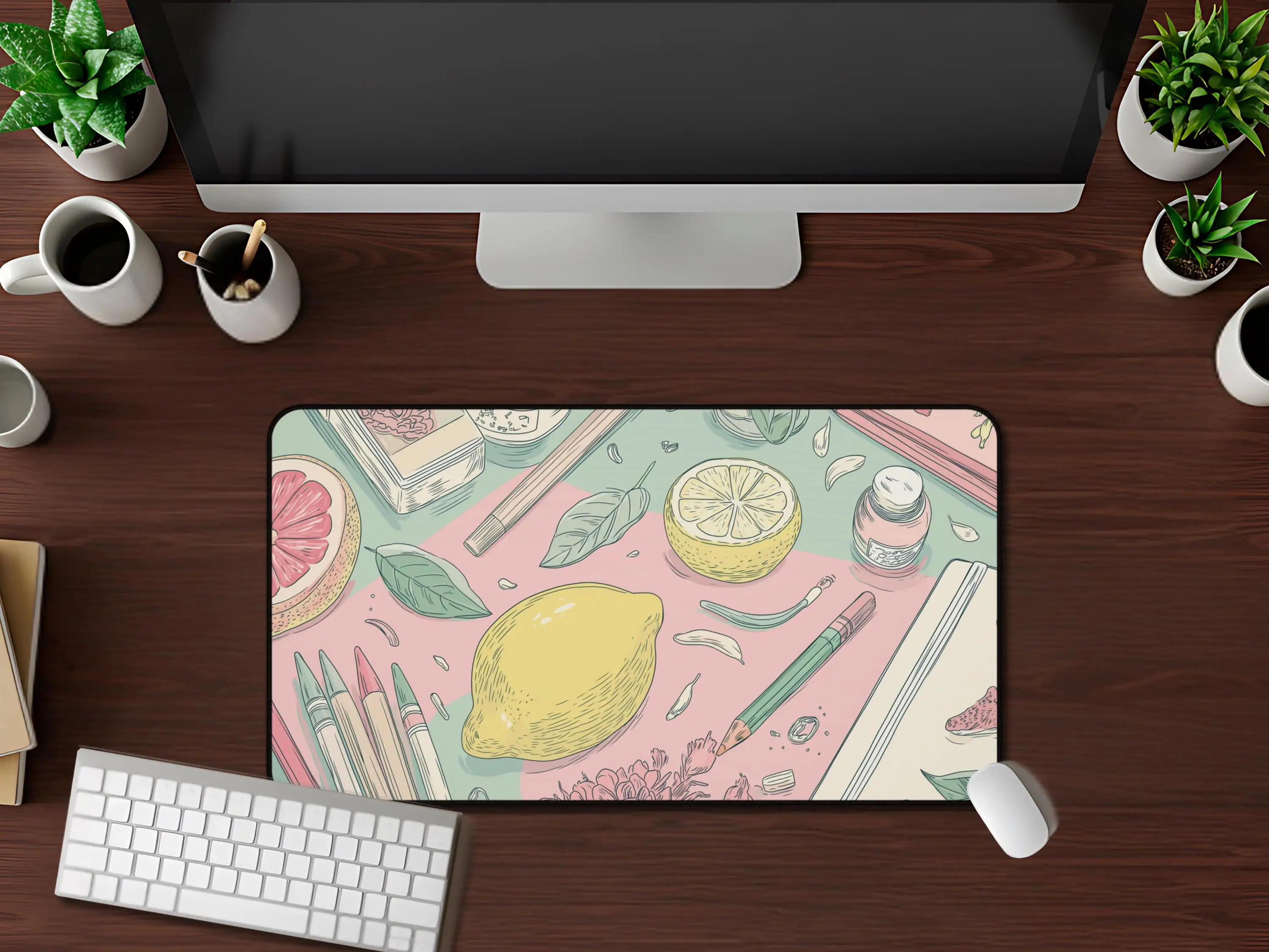 Cute Pastel Lemon Desk Mat, Adorable Fruit Mouse Pad, Suitable for Gamers, Soft and Stylish Mouse Pad, Cute Room Decoration