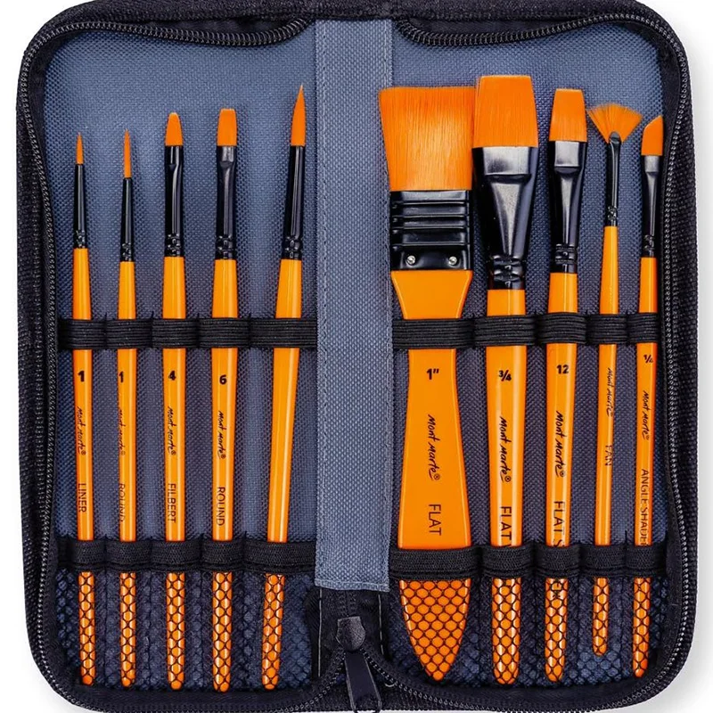Mont Marte Art Paint Brushes Set Wooden Handle Watercolor Paint Brush Pen Set Learning DIY Oil Acrylic Painting with Palette