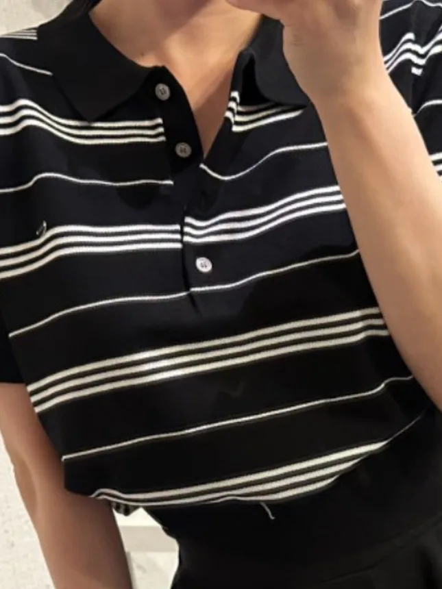 スリムフィット ストライプ ポロシャツ Tシャツ レディース 夏 半袖 アメリカン ヴィンテージ トップス トレンディ 通勤スタイル レギュラーフィット 中程度の柔らかさ