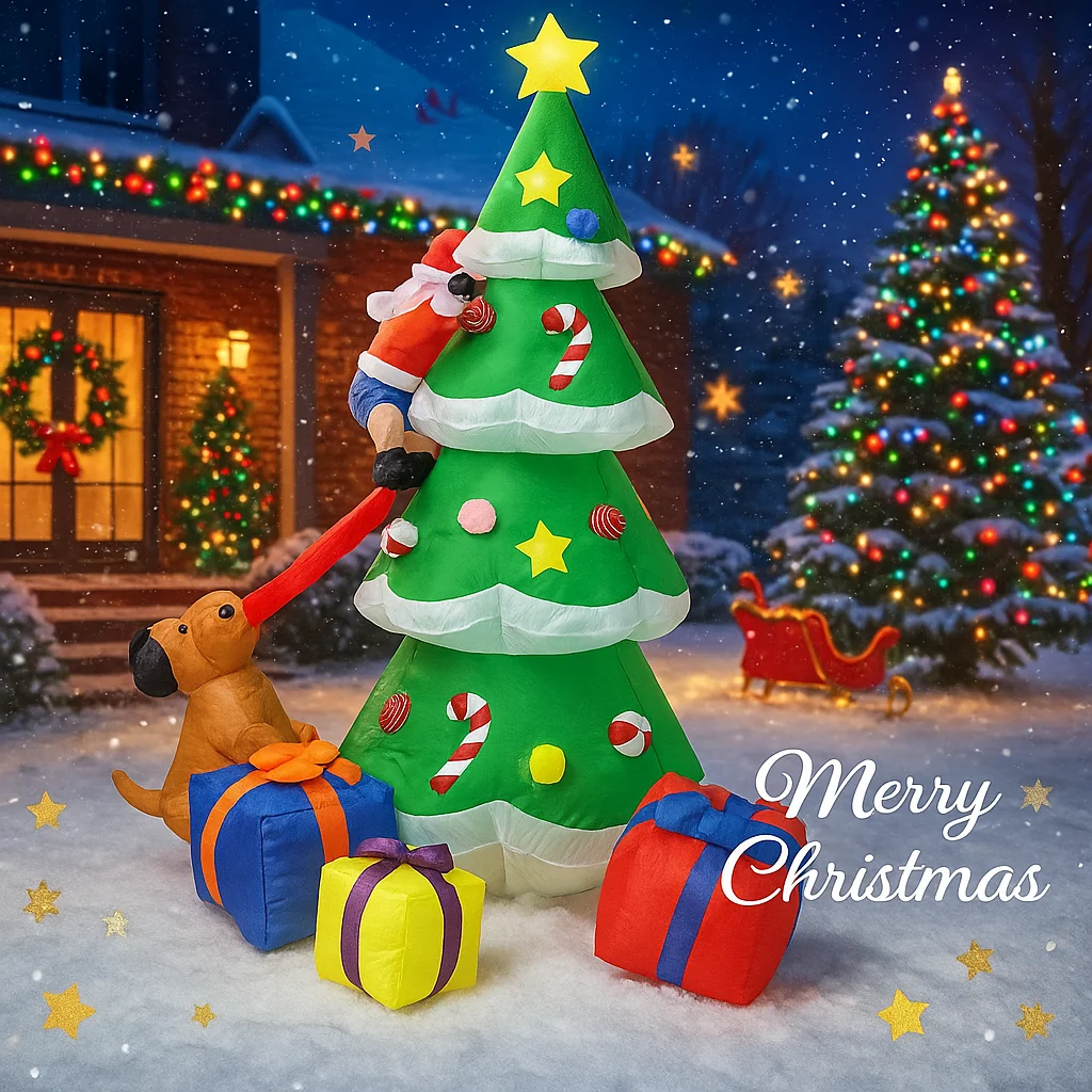 6.89FT Christmas Inflatable Toy Tree Dog Santa Claus Decorations With LED Xmas Decor for Yard Lawn Party Xmas Home Supplies Gift