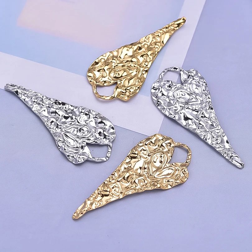 6Pcs/Lot Stainless Steel DIY Mix Colors Hammered Textured Irregular Pendant Earrings Material Personalized Heart Charms Jewelry