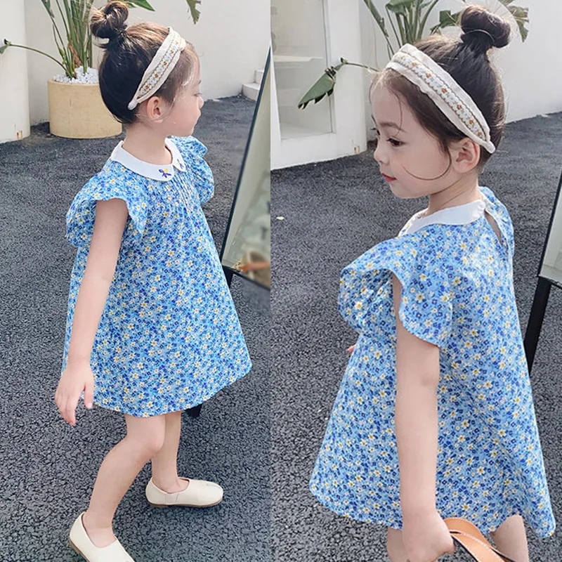 Summer Girls Baby Floral Dress Sweet Princess Girl Kids ricamo collare cotone compleanno A Line abiti abbigliamento per bambini 3-8T