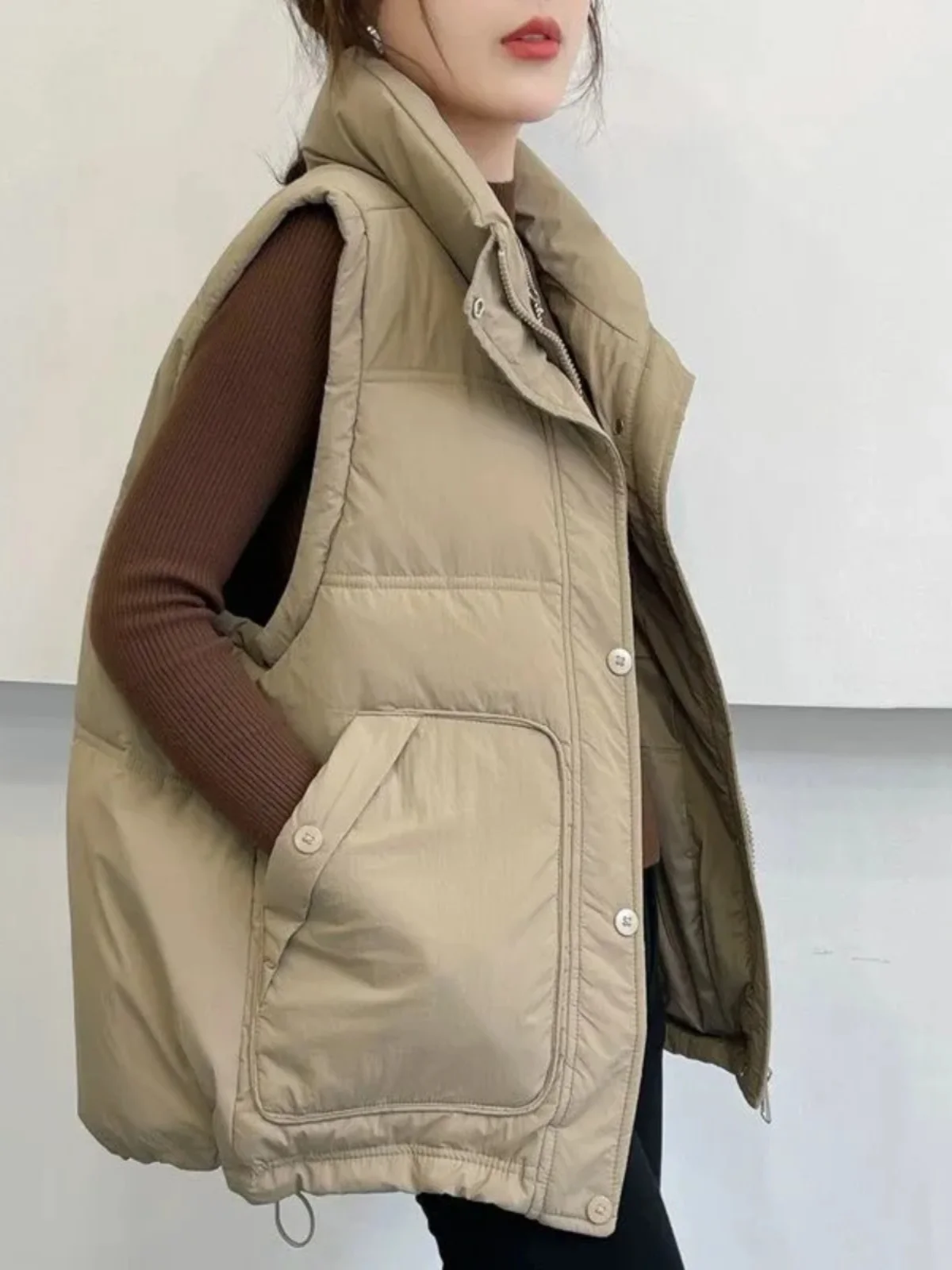 plus Size Women's Casual down Cotton Vest Loose Meat Covering oulder Bared Coat Winter Outerwear Korean Sle Commute