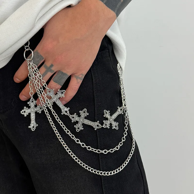 Fashion Punk Metal Pants Chain Hip Hop Waist Chain Cross Pendant Jeans Chain For Men Women Accessories Gifts