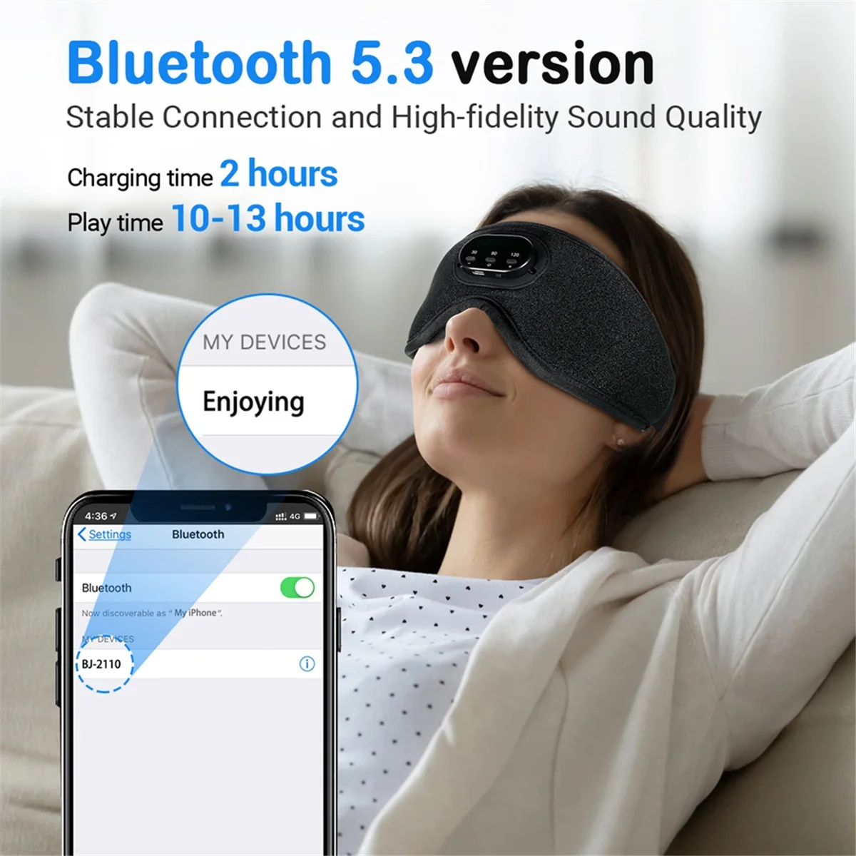 A20M 3D Bluetooth Schlafmaske Kopfhörer Augenmaske Bequeme drahtlose Musik Schlafmaske Rauschunterdrückung Blackout Schlafmaske