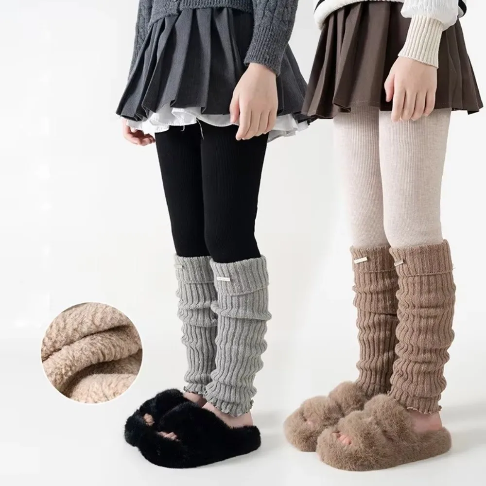 Autumn Winter Girls' Knitted Leggings Fashion Patchwork Thick Warm Pile Socks Pantyhose Mid-Calf Stackable Tights For Toddler - view 4