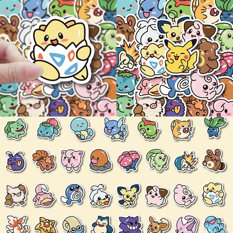 

50pcs Pikachu Stickers Anime Decal DIY Phone Bottle Scrapbook Laptop Skateboard Luggage Funny Graffiti Decoration Kids Toys