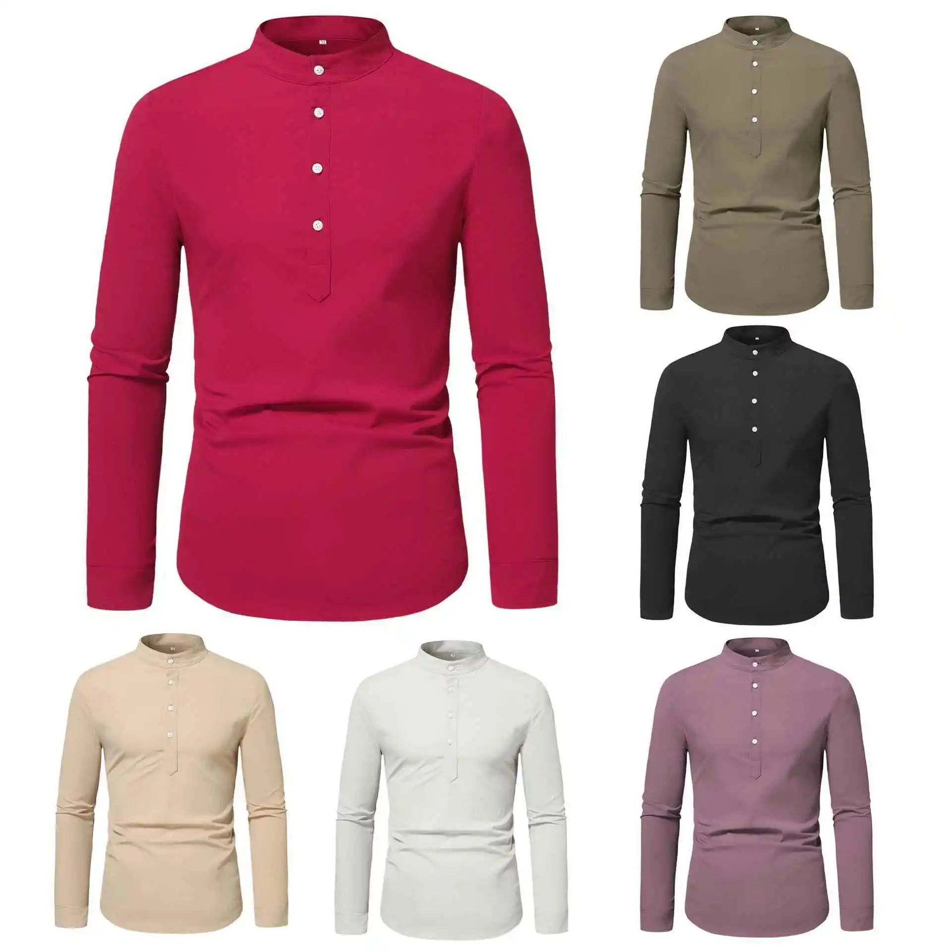 

Long Sleeve Stand up Collar Mens Shirt Non-iron Treatment Resistant to Deformation Pure Color Casual Business Men's Shirt