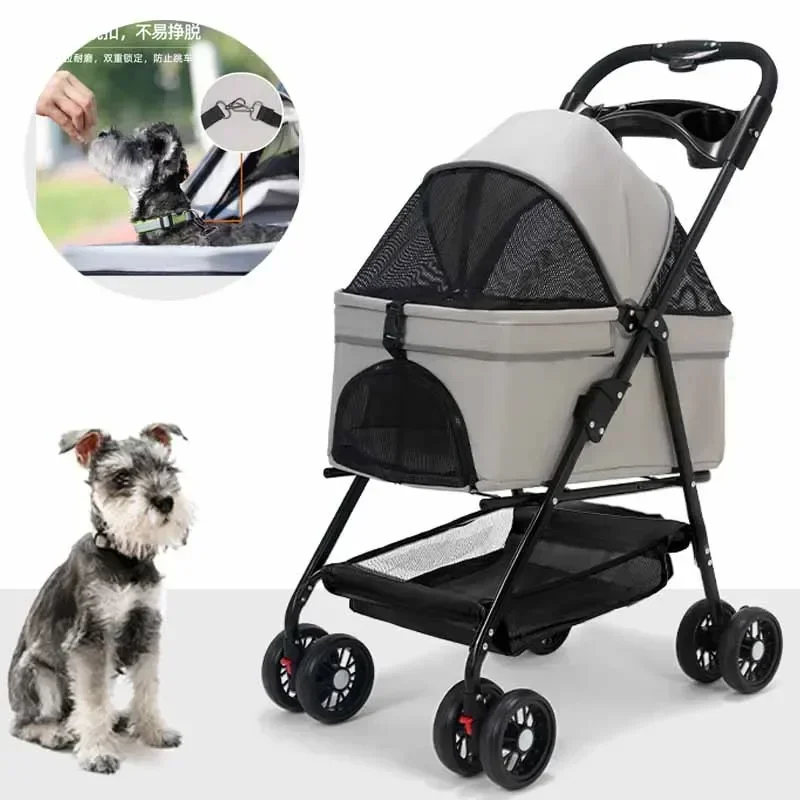 Foldable Pet Stroller 4-Wheel Dog Travel Stroller Detachable Cat Dog Strollers Lightweight Outing Puppy Stroller Pet Suplies