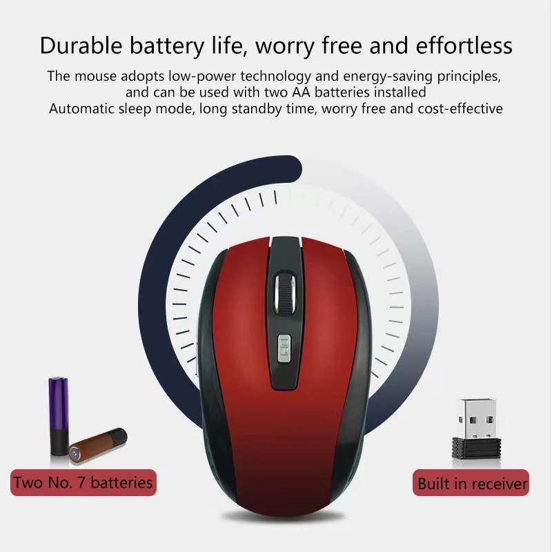 2.4G USB Red Optical Wireless Mouse 6D For Computer Laptop Gaming Mice Ergonomically-designed Wireless Mouse