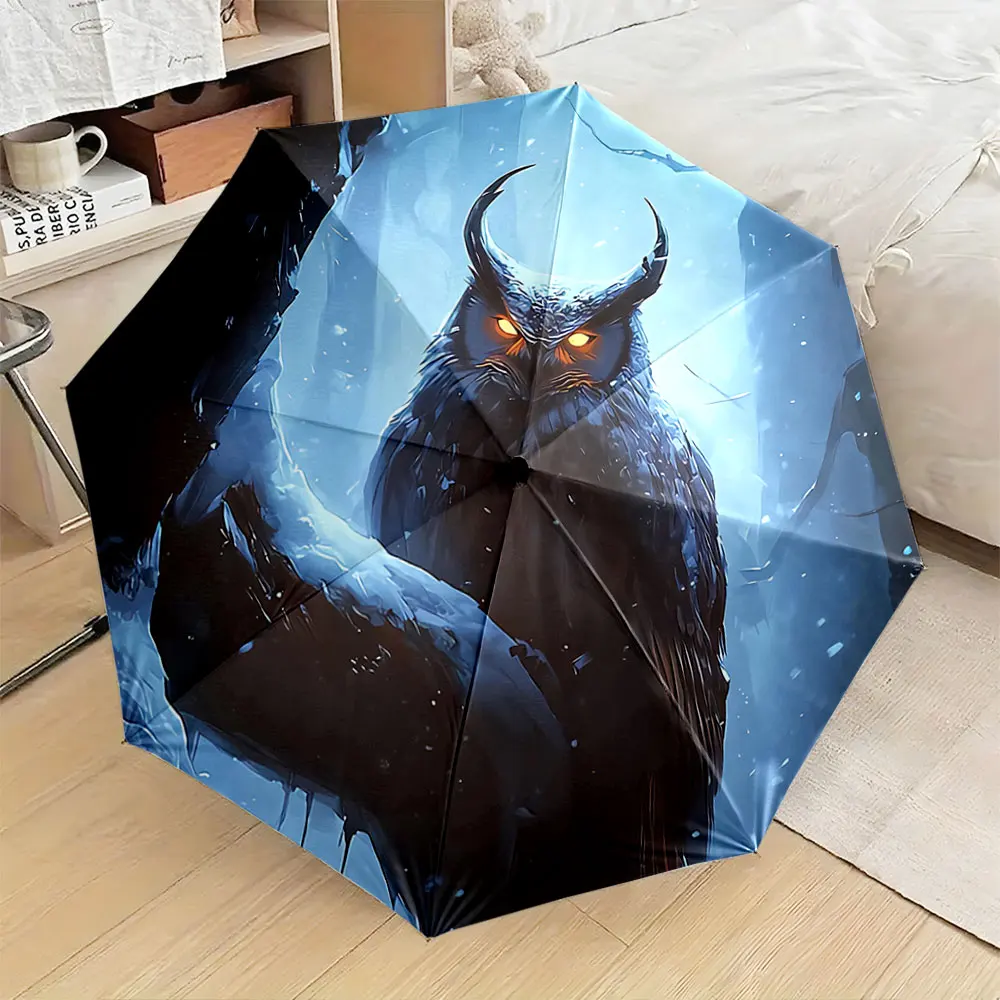 parapluie-artistique-motif-hibou-mystique-et-foret-enneigee-effet-lunaire-portable-impermeable-anti-soleil-et-anti-pluie-ideal-pour-les-voyages-en-exterieur-et-la-plage