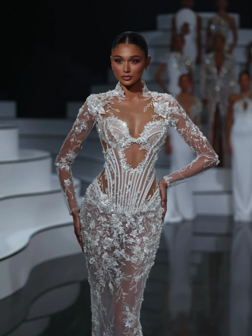 Illusie Kralen Kant Applicaties Trouwjurk Galmoureuze Vloerlengte Rechte Bruidsjurk 2026 Nieuwe Aangepaste Jurken Voor Bruid