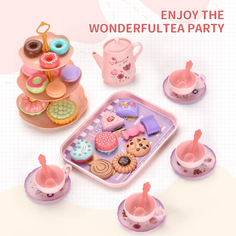 Toy Tea Set for Little Girls.Tea Party Set Toys for Kids Girls Pretend Play Snack Toy.Toddler Afternoon Tea Sets Toys