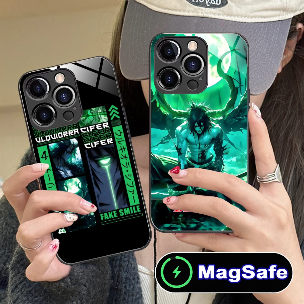 Bleach Ulquiorra Cifer Phone Case for iPhone 16 15 14 13 12 11 Pro Max Plus Mini MagSafe Wireless Charging Glass Cover Smart