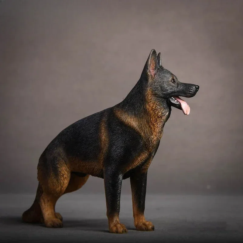 JXK 1/12 Scale Simulated Resin German Shepherd Model Police Dog Desktop Ornament Accessory Dolls Animal Model Toys