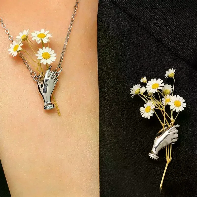 Alloy Hand-Held Flower Necklace Brooch Versatile Suit Pin Accessories For Daily Wear Parties Gifting Fashion