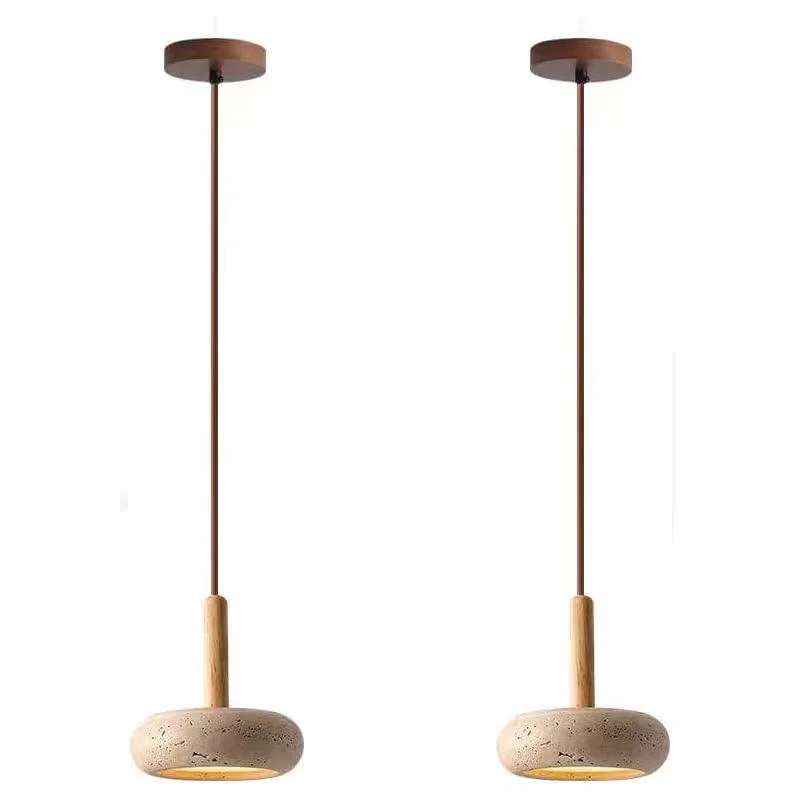

Japanese Wabi-Sabi Travertine Pendant Light - Nordic Vintage Stone LED Chandelier for Dining Room Bar & Bedroom Lighting