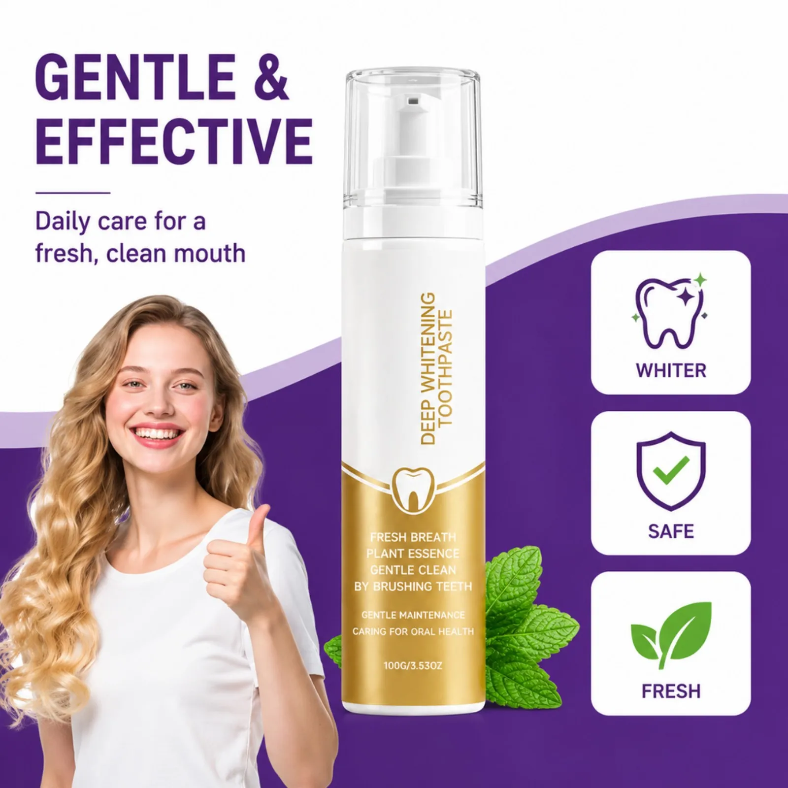 Brightening Toothpaste Pump Design Plant Essence Hydroxyapatite Gentle Clean Fresh Breath Portable Daily Oral Care Hygiene 100g
