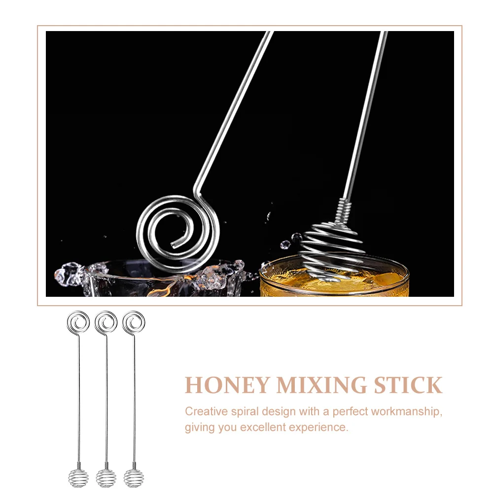 3 pièces en acier inoxydable miel créatif spirale conception pour café thé lait boisson mélange agitateurs miel mélange bâton