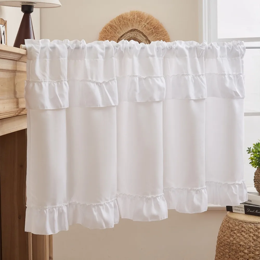 American Pastoral Style Ruffled Edge Kitchen Cabinet Short Curtain Through-shaft Design Light-blocking Kitchen Oven Curtain