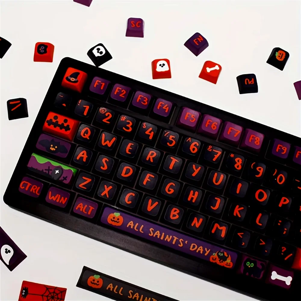 XDA PBT-luces de calabaza de Halloween, coche de calabaza fantasma, Gato Negro, Genie, estilo oscuro, teclas de teclado mecánico Universal, 135 teclas