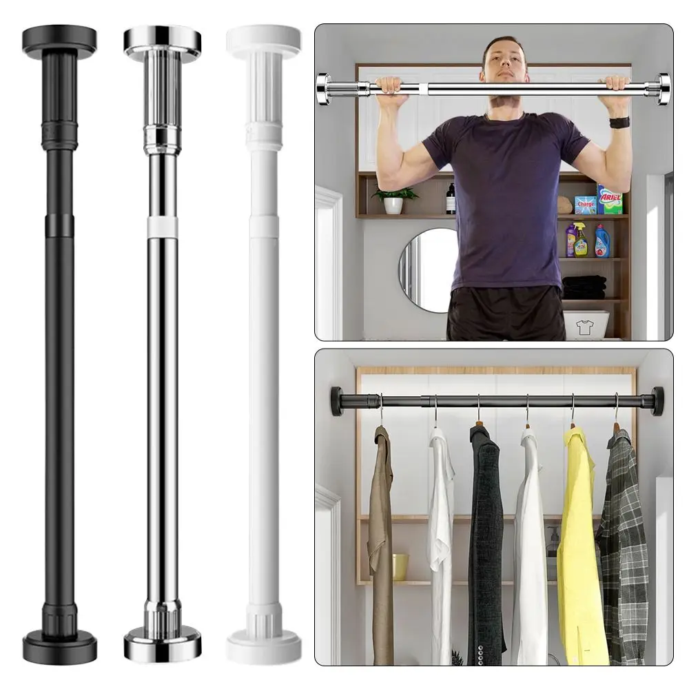 Durable Stainless Steel Clothes Drying Rack Hollow Adjustable Telescopic Pole 35-80cm No-Drill Curtain Rod for Balcony Bathroom