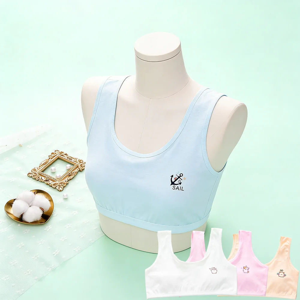 Girls Solid Color Cotton Training Bras Pupil Thin Developmental Vests Soft Comfort Versatile Students Anti Protrusion Underwear