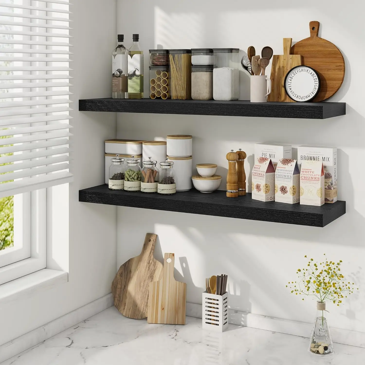 

36 Inch Floating Shelves, 9.3 Inch Deep Rustic Wall Shelves - Extra Deeper Wall Mounted Storage Shelves for Bathroom, Kitchen