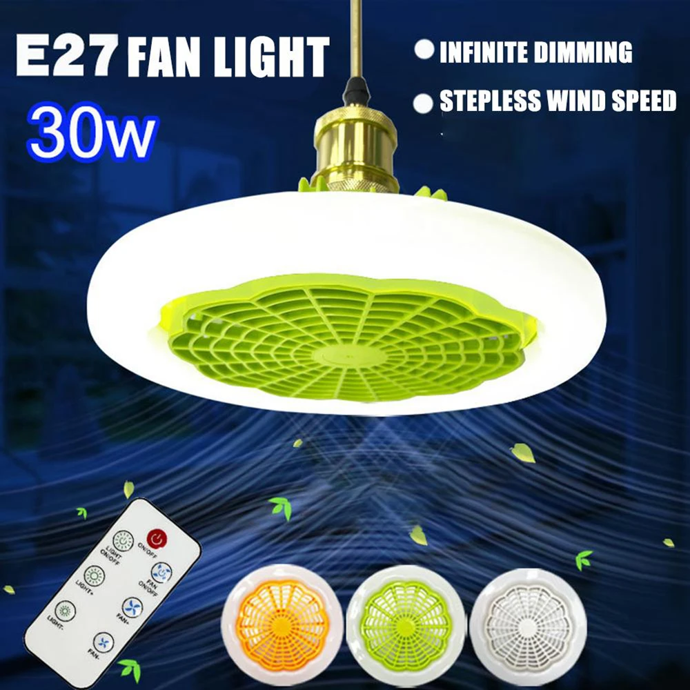 

Ceiling Fan with LED Lights and Remote Control 30W E27 Converter Base Silent 3 Wind Speeds for Kitchen Home Decor Lamp Fans