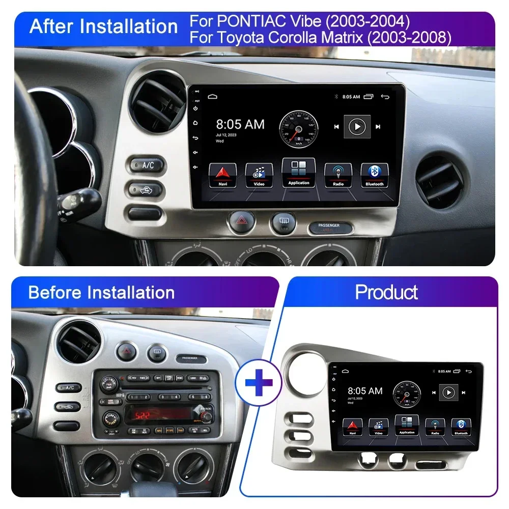 

Android 13 Carplay radio For PONTIAC Vibe 2003 2004 For Toyota Corolla Matrix E140 2003 - 2008 car radio android Auto GPS navi