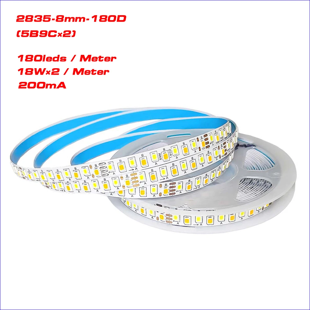 Highlight 5meters 2835-180D 5B9C×2 200mA SANAN Chip Constant Current LED Strip 18W×2/Meter 3colors Work with LED Driver