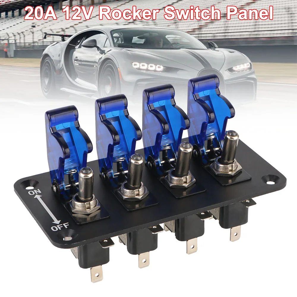 

Auto Ignition Switch Panel LED Indicator Start Push Button 12V 20A 4 Rocker Toggle Switch Panel for Racing Car Vehicles
