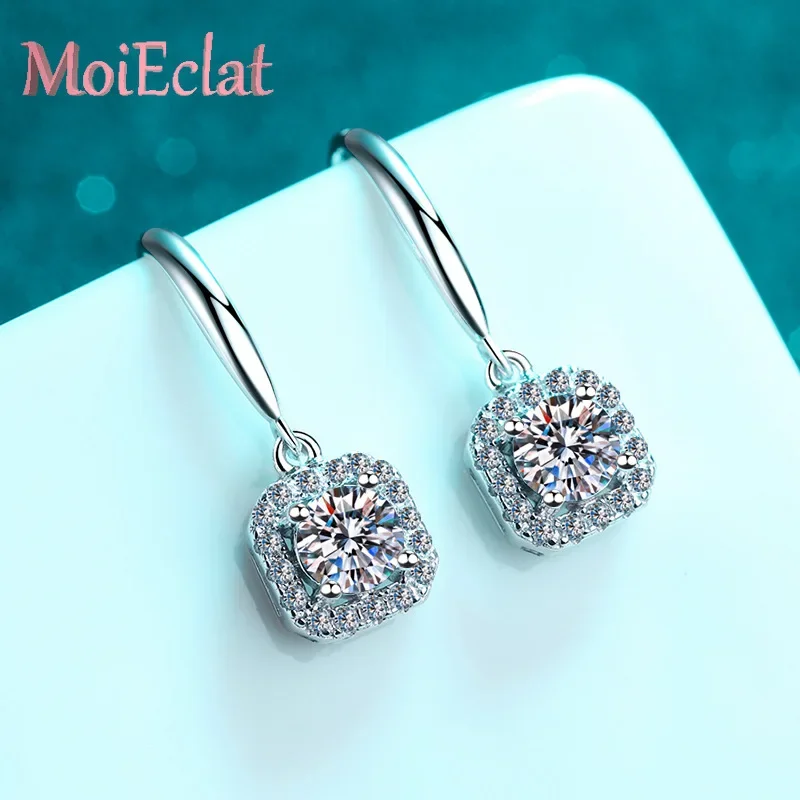 

Женские платиновые серьги Radiant Pt950 с квадратным муассанитом 1 карат, изысканные ушные крючки, свадебные ювелирные украшения