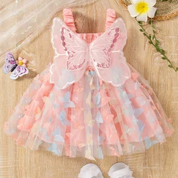 Baby Girl Party Princess Dress Summer Toddler 3d Fairy Butterfly Wings Hanging Strap Mesh Cute Fashion Dress