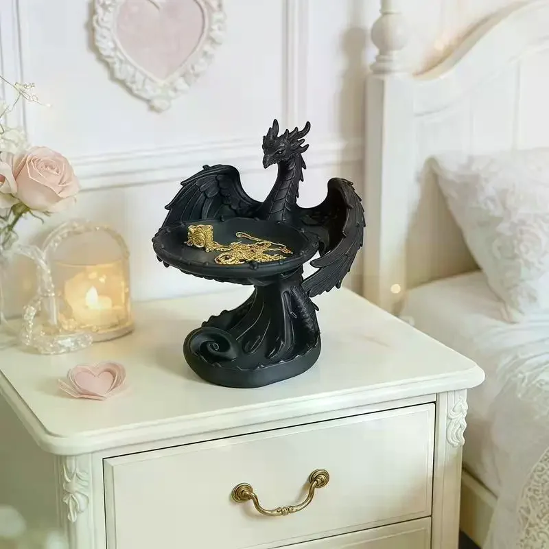 Gothic Dragon Shaped Jewelry Storage Tray 3D Printed Ornament Vintage Style Decor for Dark Academia Bedroom Dresser Display