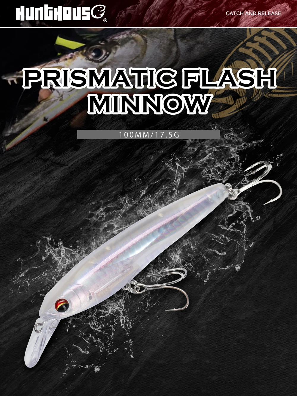 Hunthouse Schwimmender Minnow-Angelköder Kristallprisma-Blitzwobbler Hartköder 100mm/17,5g Künstlicher Hecht Salzwasser-Angelzubehör – Detail 4