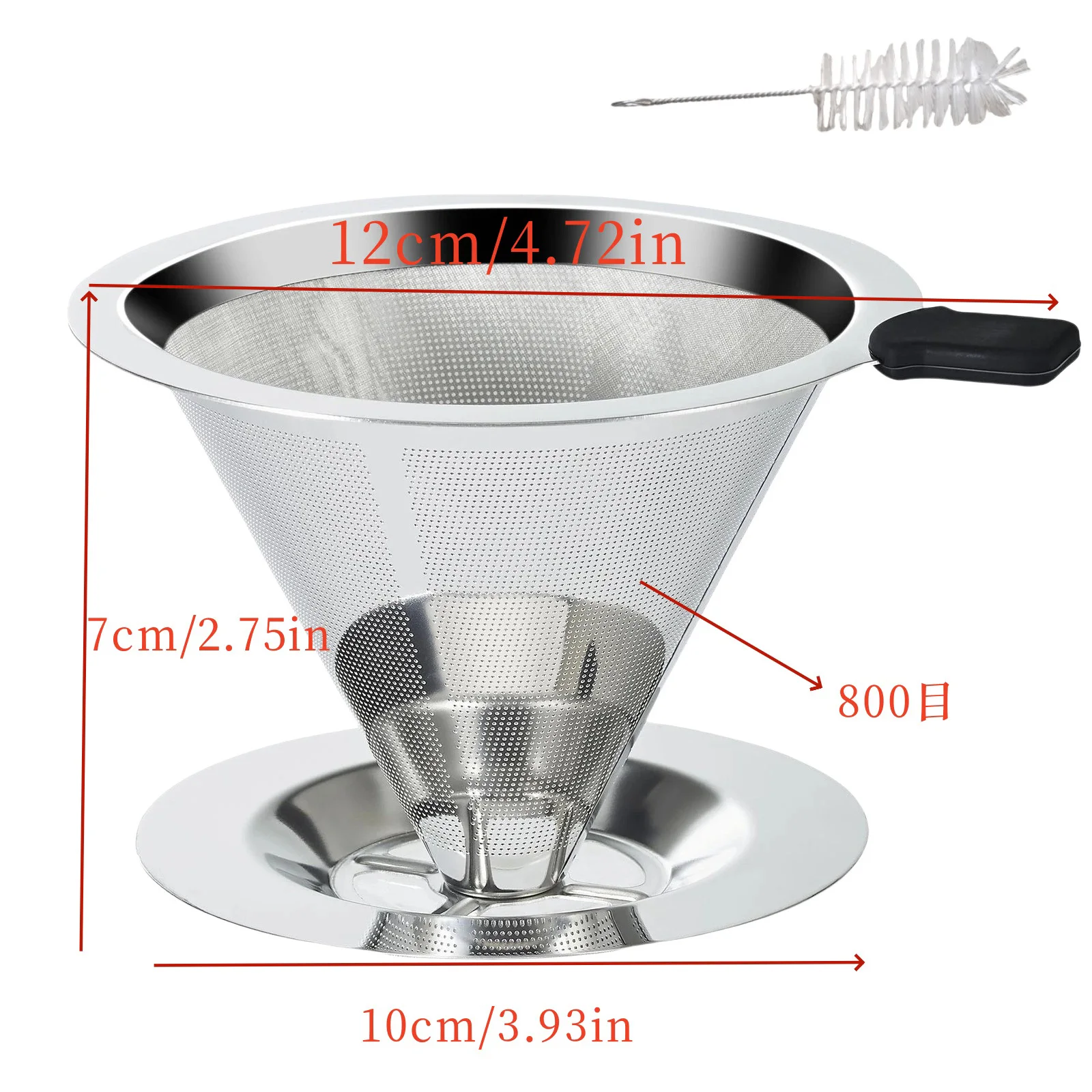 Stainless Double Mesh Pour Over Coffee Dripper Slow Drip Paperless Coffee Filter Retains Oil Fat Fits Tumblers W/ Cleaning brush