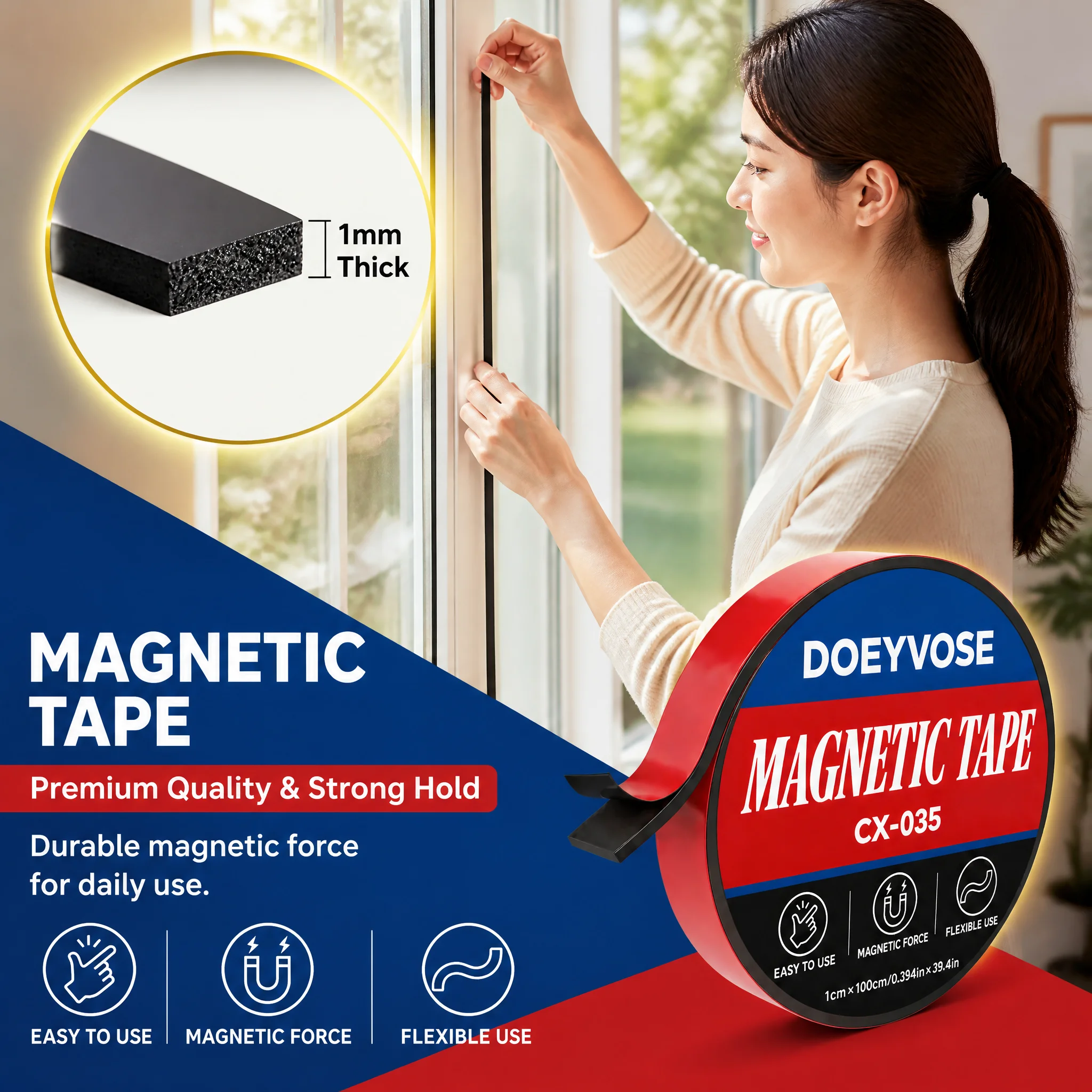 Adhesive Back Rubber Magnet Strip 1m Length Home Office Magnetic Tape