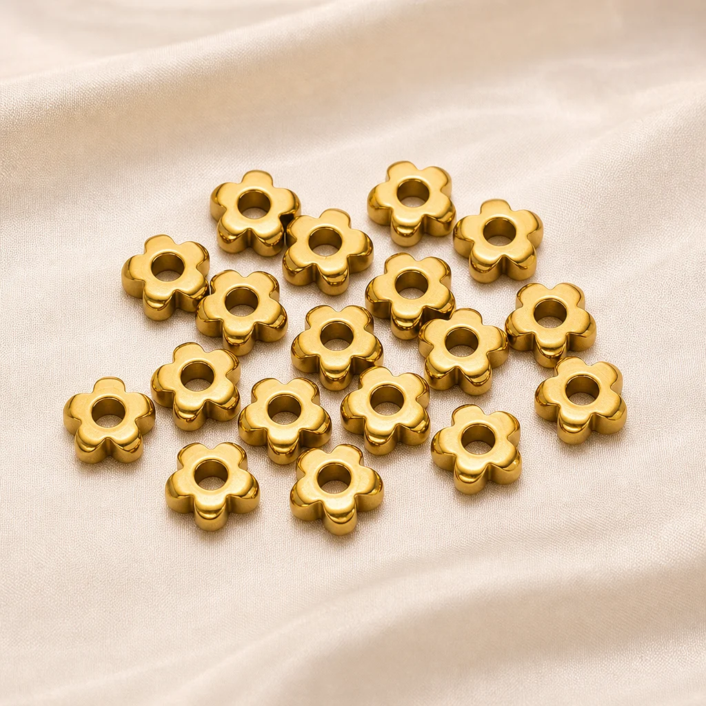 20 Stück Edelstahl-Blumen-Abstandsperlen, lose Perlen für DIY-Näharbeiten, Schmuckherstellung, Halsketten, Armbänder, Zubehör – Detail 2