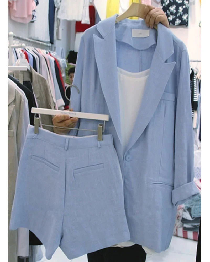 Linen Two-piece Women Fashion Suit Women New Style Version of Loose Cotton and Linen Small Set Jacket Shorts Suit