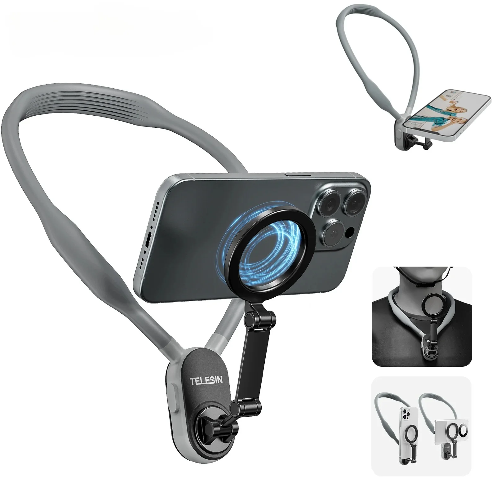 

POV/Vlog Selfie Mount Magnetic Neck Mount Neck Phone Holder Hand Free Phone Neck Stand Video Recording for iPhone 17 16 15 14 13