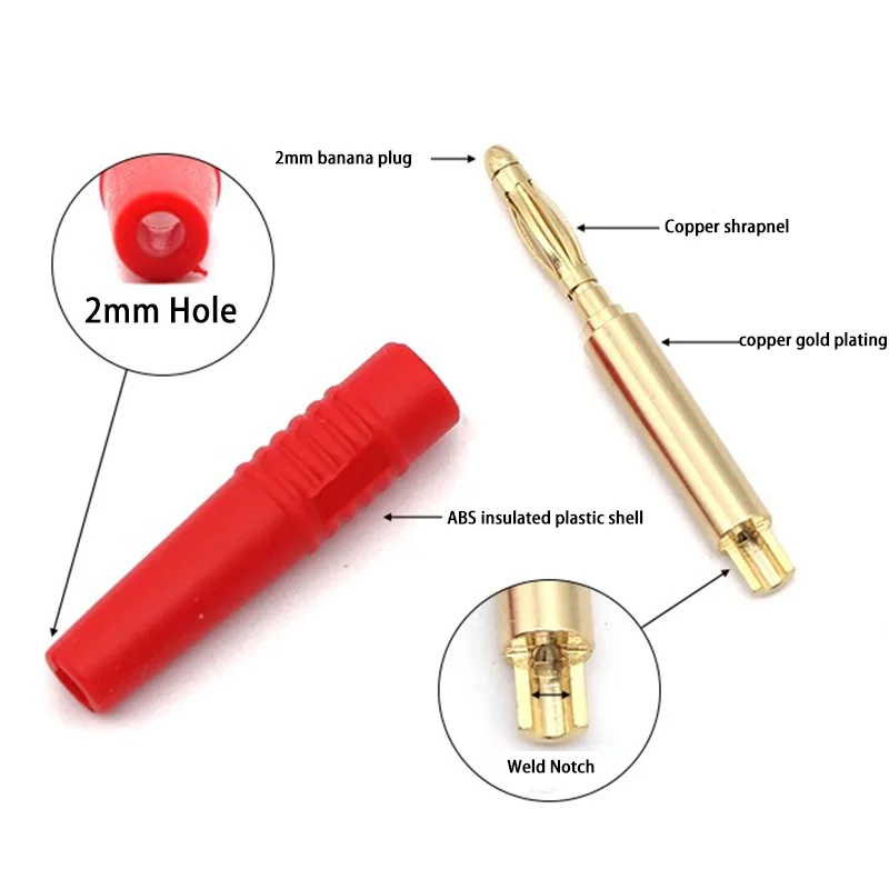 4/10/20 sztuk 2mm czerwony czarny banan męskie wtyki wtyk bananowy złącze głośnik audio przewód złącza kablowe