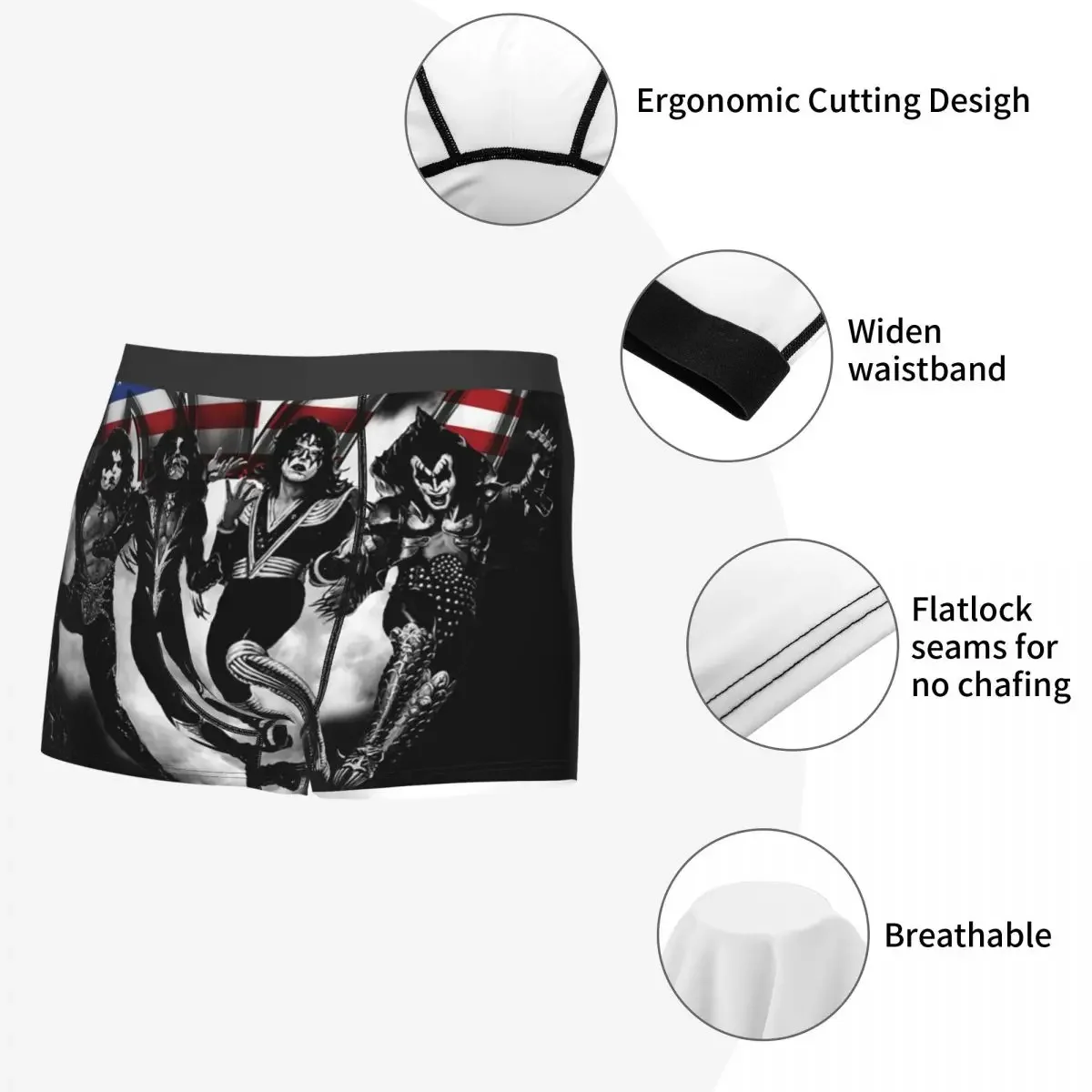 Custom Kiss Band USA Logo Underwear Men Stretch Heavy Metal Rock Music Boxer Briefs Shorts Panties Soft Sexy Underpants For Male