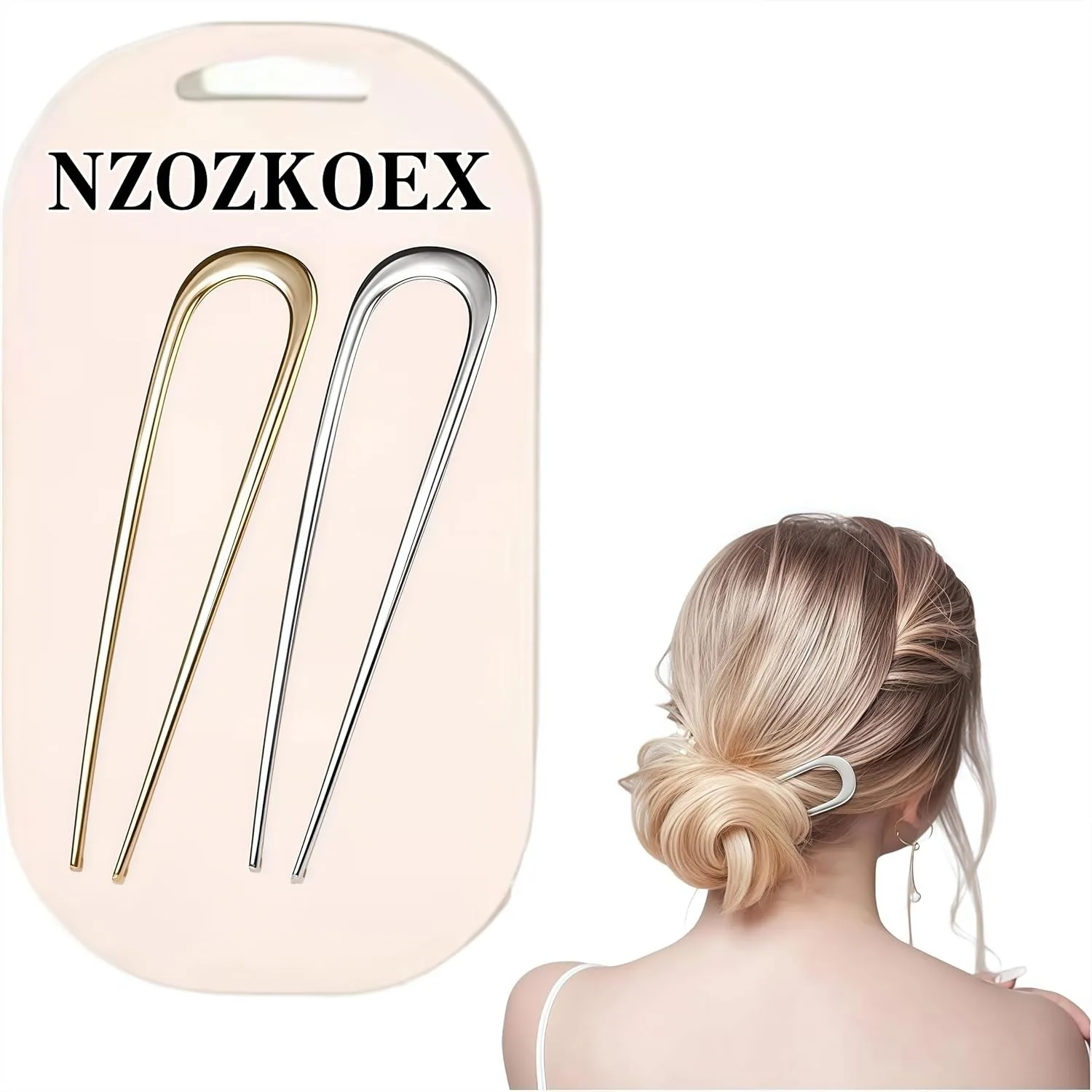 

2 PCS U-Shaped 5.5 Inch Metal Hair Pins For Bun Styling, Gold And Silver French Hair Pins For Thick Hair