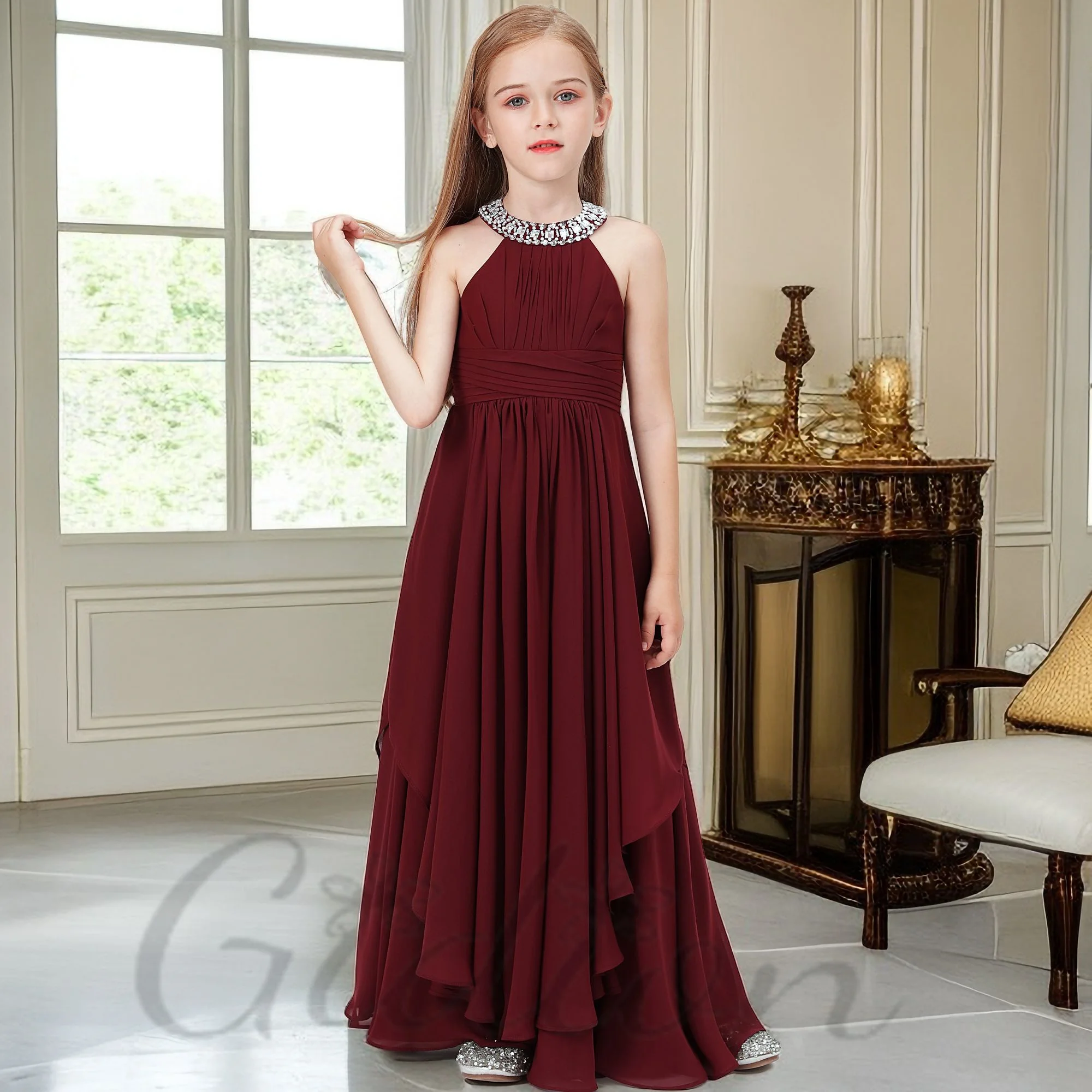 

Layered Hemlines Chiffon Junior Bridesmaid Dress For Kids Evning Birthday Party Ceremony Pageant Any Event Ball Celebration Prom