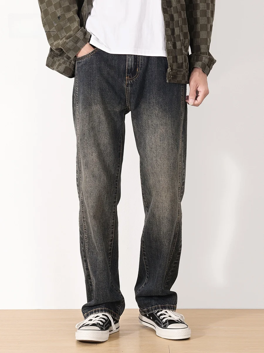 

American Retro Cleanfit Men's Jeans Straight Loose Wide Leg Casual Long Trousers Autumn New Sle Comfortable Loose Fit Jeans