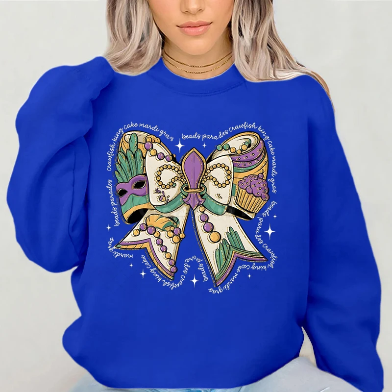 Mardi Gras Vibes Classic Sweatshirt Jumper Fat Tuesday Essential Sweater Mardi Gras Coquette Bow Graphic Sweatshirts for Women