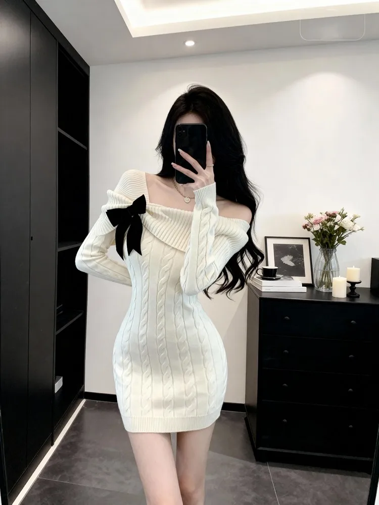 

Женский вязаный свитер с утягивающим поясом и облегающей юбкой, осенне-зимний, с высокой талией, для повседневной носки