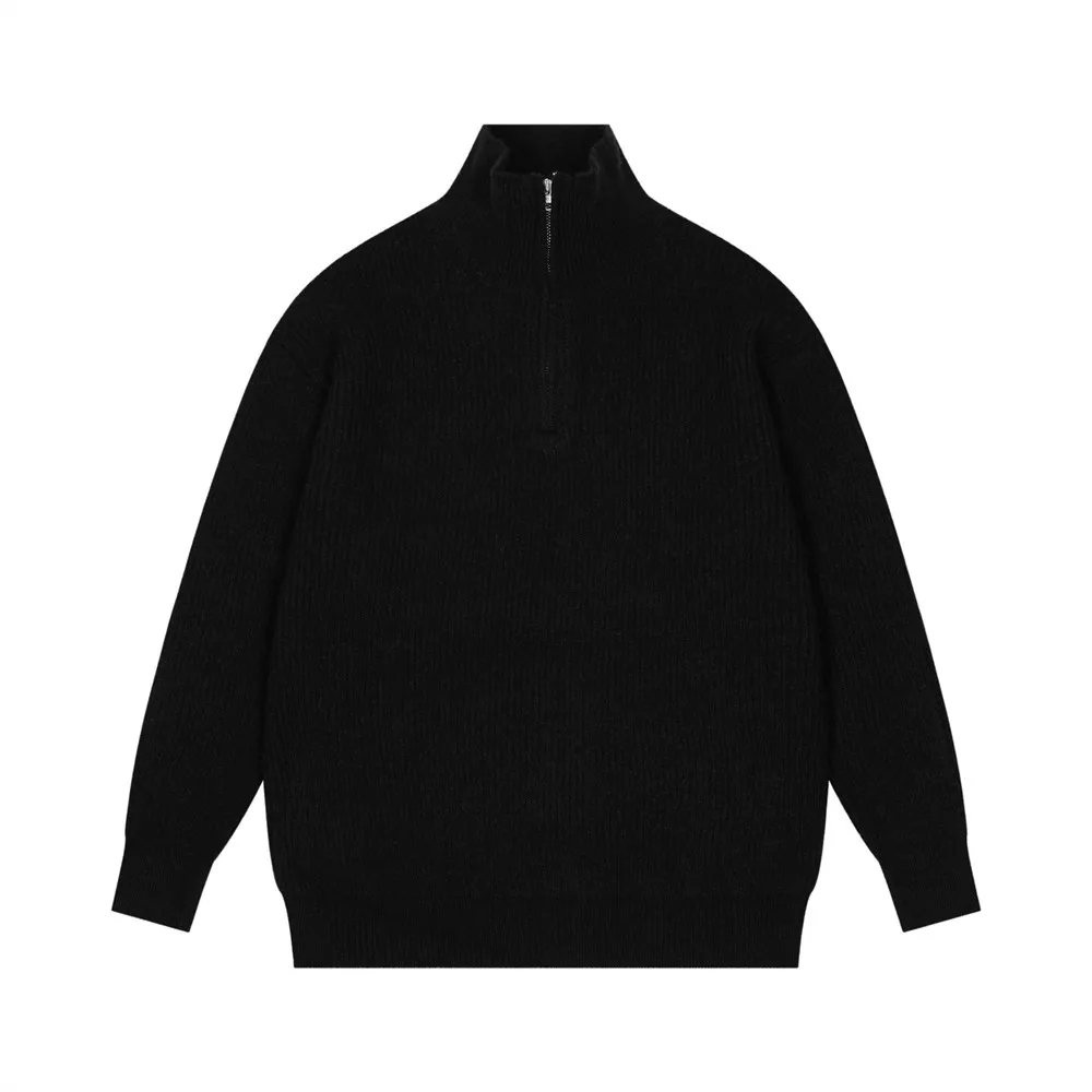 

Men's Half Zip Turtleneck Sweater European and American Style Loose Casual Solid Color Stand Collar Knit Sweater Pullover
