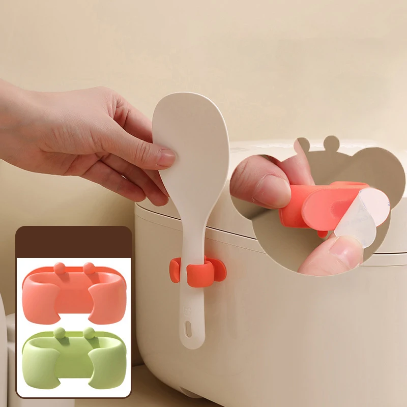 Soporte para cuchara de arroz de silicona, colgador de paleta de arroz, soporte para espátula de cangrejo autoadhesivo portátil, soporte para cuchara con ventosa, 1 Uds.